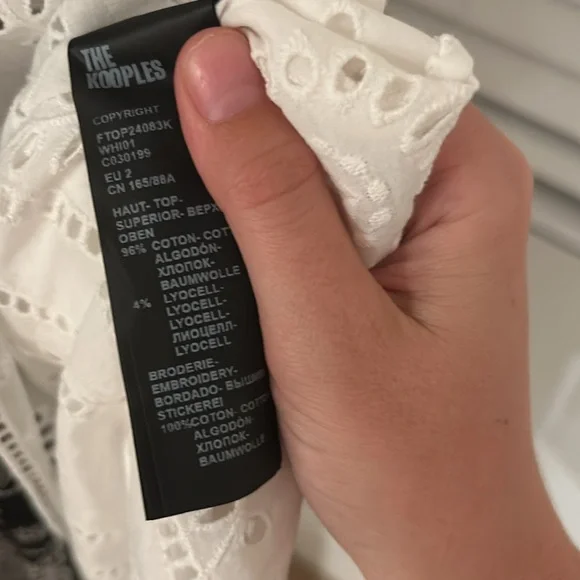 The Kooples White Cotton Ruffle Eyelet Top Size Medium - Picture 11 of 12